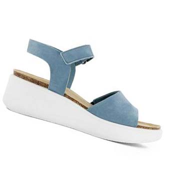 Women's Ecco Flowt Wedge Cork Sandals Turquoise | Canada 186OKI